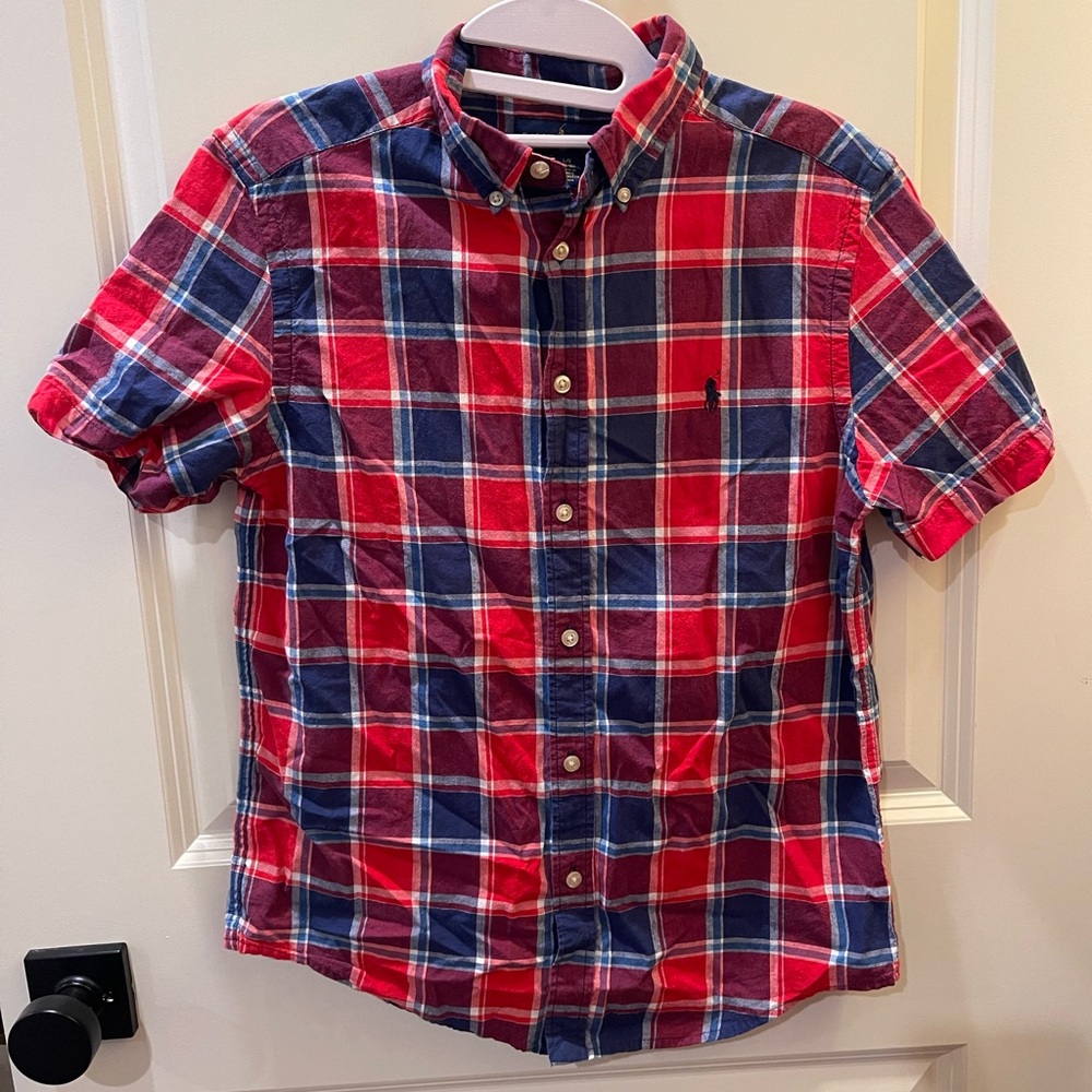 Ralph Lauren Red and Blue Plaid Button Down Shirt boys size 14-16